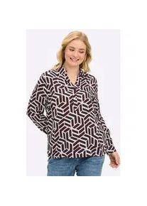 Longbluse sheego, Damen, Gr. 58, schwarz, ecru, bedruckt, 100% Viskose, bedruckt, gemustert, mehrfarbig, V-Ausschnitt, Blusen Longbluse