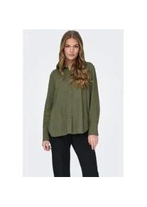 Jacqueline de Yong Hemdbluse JDY "JDYSAY L/S LINEN LOOSE SHIRT WVN NOOS", Damen, Gr. S, gr&uuml;n (kalamata), Web, Obermaterial: 55% Leinen, 45% Viskose, unifarben, loose fit Po-bedeckend, Blusen Hemdbluse