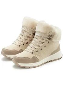 Winterstiefelette Lascana "High Top Sneaker, Schn&uuml;rschuh, Boots, Stiefelette", Damen, Gr. 41, beige, Obermaterial: 100% Lederimitat. Decksohle: 100% Textilmaterial. Futter: 100% Textilmaterial. Laufsohle: 100% Synthetik, unifarben, Schuhe Winterstiefelette, aus wasserabweisendem Material mit Warmfutter VEGAN