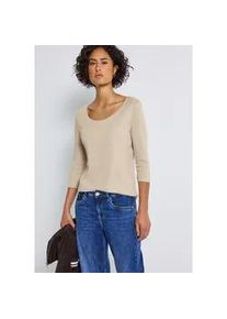 3/4-Arm-Shirt Street One "Style Pania", Damen, Gr. 34, cotton beige, Jersey, Obermaterial: 50% Baumwolle, 50% Modal. Futter: 100% Baumwolle, unifarben, slim fit h&uuml;ftlang, Rundhals, abgesteppt, Shirts 3/4-Arm-Shirt, im Basic-Style, mit Rundhals