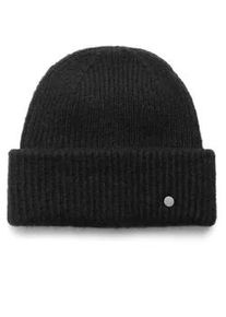 Strickm&uuml;tze Pearlwood "ZOE", Damen, schwarz, Feinripp, Materialmix, unifarben, M&uuml;tzen Strickm&uuml;tze, Feinripp, w&auml;rmend, breiter Umschlag