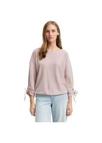 3/4-Arm-Shirt Tom Tailor DENIM, Damen, Gr. L (40), wei&szlig; (small dusty rose wei&szlig; stripe), Single Jersey, Obermaterial: 58% Viskose, 38% Polyester, 4% Elasthan, gestreift, regular fit normal, Rundhals, verstellbar mit Bindeband, Shirts 3/4-Arm-Shirt, in feiner Rippoptik