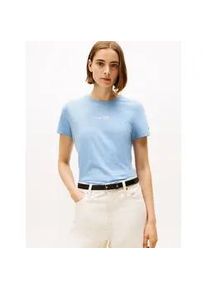Kurzarmshirt Tommy Hilfiger "CLASSIC SCRIPT REG SS TEE", Damen, Gr. XL (42), blau (brisk blau heather), Single Jersey, Obermaterial: 100% Baumwolle, meliert, Rundhals, Shirts