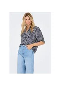 Kurzarmbluse Only "ONLRAYA 3/4 SHIRT WVN NOOS", Damen, Gr. M, blau (night sky aop:adena graphic), Web, Obermaterial: 100% Viskose, bedruckt, l&auml;ssig geschnitten normal, V-Ausschnitt, gesmokt, Blusen, Viskose, regular fit
