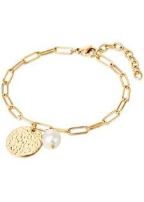 Gliederarmband Valero Pearls "VP783", gelbgold, Armb&auml;nder, Damen, Edelstahl, Gliederarmband, mit S&uuml;&szlig;wasser-Zuchtperle