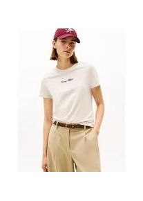 Kurzarmshirt Tommy Hilfiger "CLASSIC SCRIPT REG SS TEE", Damen, Gr. S (36), heather oatmilk, Single Jersey, Obermaterial: 100% Baumwolle, meliert, Rundhals, Shirts