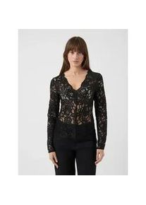 Spitzenshirt Y.A.S "YASLACEY LS V-NECK LACE TOP S. NOOS", Damen, Gr. S, schwarz, Jersey, Obermaterial: 95% Nylon, 5% Elasthan, unifarben, slim fit normal, V-Ausschnitt, Shirts