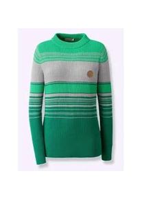 Stehkragenpullover Casual Looks "Stehkragen-Pullover", Damen, Gr. 48, gr&uuml;n (gr&uuml;n, steingrau), 100% Baumwolle, gemustert, gestreift, mehrfarbig, Pullover Stehkragenpullover