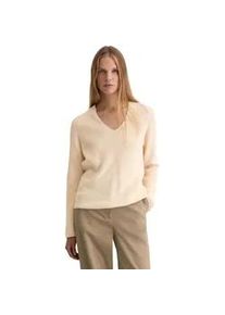 Marc O'Polo Strickpullover MARC O'POLO "aus reinem Organic Cotton", Damen, Gr. S, raw cream, Obermaterial: 100% Baumwolle, unifarben, V-Ausschnitt, Pullover Strickpullover