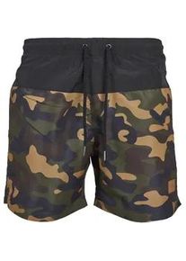Badeshorts Urban Classics "Urban Classics Herren Block Swim Shorts", Herren, Gr. XXL, US-Gr&ouml;&szlig;en, blk, woodcamo, 100% Polyamid, Badehosen Badeshorts