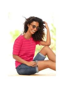 Ajourpullover Heine "Ajour-Pullover", Damen, Gr. 42, pink, 100% Baumwolle, unifarben, Pullover