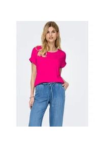 T-Shirt Only "ONLMOSTER &ndash; Kurzarmshirt mit Aufschlag und klassischem Look", Damen, Gr. XL, pink glo, Jersey, Obermaterial: 75% Viskose, 20% Polyester, 5% Elasthan, unifarben, regular fit normal, Rundhals, mit Aufschlag, Shirts T-Shirt, unifarben, casual, regular fit, Viskosemischung, Rundhals