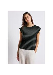 T-Shirt Street One, Damen, Gr. 34, gr&uuml;n (pine grove gr&uuml;n), Stoff, 73% Polyester, 24% Viskose, 3% Elasthan, gestreift, normal normal, U-Boot-Ausschnitt, Umschlagsaum, Shirts T-Shirt, im Streifendesign