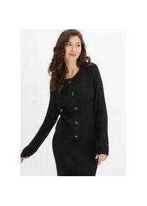 Strickjacke bonprix, Damen, Gr. 36/38 (S), schwarz, Obermaterial: 80% Viskose, 20% Polyamid, l&auml;ssig geschnitten, Strickjacken Strickjacke, l&auml;ssig geschnittene Passform, Ripp-Strickart, femininer Stil