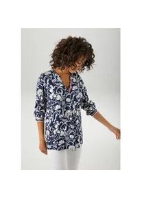 Schlupfbluse Aniston CASUAL, Damen, Gr. 50, marine, wollwei&szlig;, pink, Web, Obermaterial: 100% Viskose, bedruckt, gebl&uuml;mt, l&auml;ssig geschnitten Po-bedeckend, V-Ausschnitt, 1-Knopf-Manschette, Blusen Schlupfbluse, mit fantasievollem, grafischen Blumendruck, Topseller