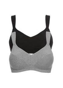 B&uuml;gel-BH bonprix "BH ohne B&uuml;gel mit Baumwolle (2er Pack)", Damen, Gr. 85, Cup C, schwarz (schwarz, hellgrau meliert), Obermaterial: 95% Baumwolle, 5% Elasthan. Futter: 100% Baumwolle, BHs B&uuml;gel-BH, im praktischen 2er Pack, mit breiten, verstellbaren Tr&auml;gern