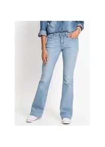 Bootcut-Jeans bonprix "Bootcut Jeans Mid Waist, Komfort-Stretch", Damen, Gr. 44, N-Gr, blau (hellblau used (l&auml;nge: regul&auml;r)), Denim/Jeans, Obermaterial: 82% Baumwolle, 17% Polyester, 1% Elasthan, unifarben, slim fit lang, Jeans, Slim Fit Passform, aus Baumwollmischung mit Stretch-Anteil, Topseller