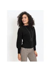 Strickpullover bonprix "Oversize-Pullover aus Viskose-Mix", Damen, Gr. 40/42 (M), schwarz, Feinstrick, Obermaterial: 50% Viskose, 26% Polyamid, 24% Polyester, unifarben, bequem h&uuml;ftlang, hoch geschlossener Ausschnitt, extrabreites B&uuml;ndchen, Pullover Strickpullover, toller Viskose-Mix, mit modischen Ballon&auml;rmeln mit breiten B&uuml;ndchen