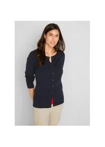 Strickjacke bonprix, Damen, Gr. 40/42 (M), blau (dunkelblau), Strick, Obermaterial: 60% Baumwolle, 30% Polyester, 10% Polyamid, unifarben, gerade normal, Rundhals, Rippb&uuml;ndchen, Strickjacken Strickjacke, gerade Passform, unifarben, aus Baumwollmischung, mit Knopfleiste