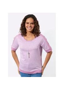 Kurzarmshirt Casual Looks "Ringelshirt", Damen, Gr. 38, orchidee, wei&szlig;, geringelt, 100% Baumwolle, gemustert, gestreift, Rundhals, Shirts
