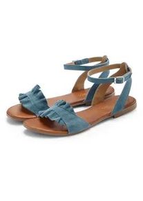 Sandale Lascana "Sommerschuh", Damen, Gr. 35, jeansblau, Obermaterial: 100% Ziegenleder. Decksohle: 100% Rindsleder. Futter: 100% Schweinsleder. Laufsohle: 100% Synthetik, unifarben, Schuhe Sandale, Sandalette, Sommerschuh aus hochwertigem Leder mit kleinen R&uuml;schen