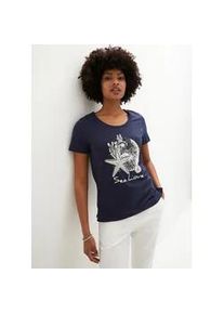 T-Shirt bonprix "T-Shirt Sea Love", Damen, Gr. 44/46 (L), blau (dunkelblau, cremewei&szlig; bedruckt), Obermaterial: 100% Baumwolle, loose fit, Shirts T-Shirt, lockere Passform, Kurzarm-Design, mit maritimem Druck