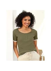2-in-1-Shirt Heine "Shirt", Damen, Gr. 50, khaki, 95% Baumwolle, 5% Elasthan, unifarben, Rundhals, Shirts 2-in-1 Shirt