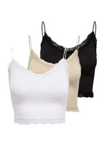 T-Shirt Only "T-Shirt ONLVICKY LACE SEAMLESS CROPPED TOP 3P 3er Pack", Damen, Gr. L-XL, bunt (schwarz, wei&szlig;, beige), Obermaterial: 92% Polyamid PA. 8% Elasthan EL., Shirts T-Shirt