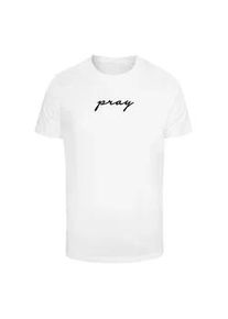 Mister Tee T-Shirt MISTERTEE "MisterTee Herren Pray EMB Tee", Damen, Gr. S, wei&szlig;, 100% Baumwolle, unifarben, normal, Rundhals, Shirts T-Shirt