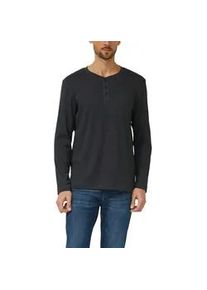 Langarmshirt s.Oliver, Damen, Gr. XXL, grau, schwarz, Web, Obermaterial: 48% Baumwolle, 47% Polyester, 5% Elasthan, unifarben, regular fit normal, Rundhals, Shirts Langarmshirt, mit Knopfleiste