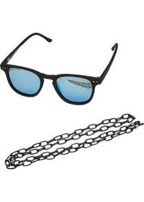 Sonnenbrille Urban Classics "Urban Classics Unisex Sunglasses Arthur with Chain", Damen, schwarz, blau, Sonnenbrillen Sonnenbrille