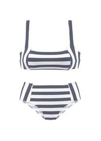 Bustier-Bikini Venice Beach, Damen, Gr. 36, Cup C/D, blau (marine, wei&szlig;), Recycling-Polyester, gestreift, Bikini-Sets, mit gewebten Streifen