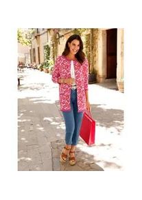 Jacquardstrickjacke Inspirationen, Damen, Gr. 52, fuchsia, koralle, gemustert, 100% Baumwolle, gemustert, mehrfarbig, Strickjacken