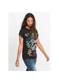 T-Shirt bonprix "T-Shirt bedruckt", Damen, Gr. 36/38 (S), schwarz (schwarz bedruckt), Obermaterial: 50% Baumwolle, 50% Viskose, regular fit, Shirts T-Shirt, leicht taillierter Schnitt, Regular fit, mit witzigem Frontdruck