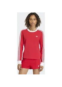 Langarmshirt Adidas ORIGINALS "3-STREIFEN LONGSLEEVE (SLIM)", Damen, Gr. XS, better scarlet, wei&szlig;, Obermaterial: 93% Baumwolle, 7% Elasthan, Rundhals, Shirts Langarmshirt
