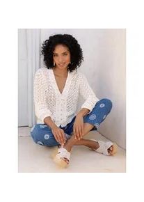 Cardigan Heine, Damen, Gr. 34, ecru, 100% Baumwolle, unifarben, Strickjacken