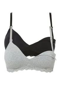 Still-BH bonprix, Damen, Gr. 44/46 (L), N-Gr, grau (hellgrau meliert, schwarz), Obermaterial: 95% Baumwolle, 5% Elasthan. Futter: 95% Baumwolle, 5% Elasthan. Spitze: 89% Polyamid, 11% Elasthan, BHs Still-BH, mit aufklappbaren Tr&auml;gern, f&uuml;r den Alltag, b&uuml;gellos