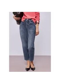 Tapered-fit-Jeans Street One "Style Karlie", Damen, Gr. 31, L&auml;nge 28, medium blau washed, Denim/Jeans, Obermaterial: 82% Baumwolle, 15% Polyester, 3% Elasthan, unifarben, loose fit lang, Jeans, Barrel Leg, mit Stretch
