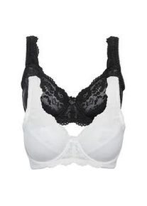 Minimizer-BH bonprix "Minimizer-BH mit gepolsterten Tr&auml;gern (2er Pack)", Damen, Gr. 90, Cup D, schwarz, ecru, Obermaterial: 80% Polyamid, 20% Elasthan. Futter: 100% Baumwolle. Spitze: 90% Polyamid, 10% Elasthan, BHs Minimizer-BH, mit B&uuml;gel und dezenter Spitze