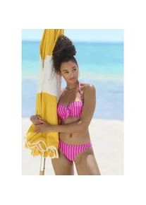 B&uuml;gel-Bandeau-Bikini Vivance, Damen, Gr. 42, Cup C, lila (beere, creme), Recycling-Polyamid, l&auml;ngsgestreift, Bikini-Sets, mit Zierschleife am Top