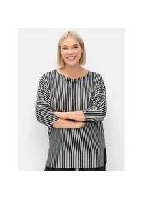 3/4-Arm-Shirt sheego "3/4-Arm-Shirt", Damen, Gr. 40/42, schwarz-wei&szlig; (schwarz, wei&szlig;), 50% Baumwolle, 50% Modal, gemustert, gestreift, mehrfarbig, U-Boot-Ausschnitt, Shirts 3/4-Arm-Shirt