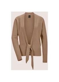 Madeleine Mode Strickjacke MADELEINE "Strickjacke Kaschmir-Strickjacke mit tiefem V-Ausschnitt und Bindeband", Damen, Gr. 34, beige (caramel), Obermaterial: 100% Kaschmir WS., Modern, normal, Strickjacken Strickjacke