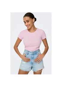 Rundhalsshirt Only "ONLEMMA S/S SHORT TOP NOOS JRS", Damen, Gr. L (40), pink (pink lady), Jersey, Obermaterial: 65% Polyester, 30% Viskose, 5% Elasthan, unifarben, regular fit kurz, Rundhals, gewellter Abschluss, Shirts Rundhalsshirt, Rundhals, modisch, regular fit, gewellter Abschluss, unifarben