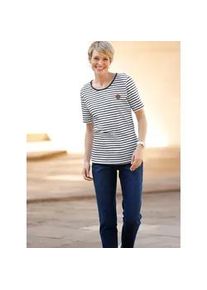 Kurzarmshirt CLASSIC BASICS "Kurzarm-Shirt", Damen, Gr. 42, marine, wei&szlig;, gestreift, 100% Baumwolle, bedruckt, gemustert, gestreift, Rundhals, Shirts