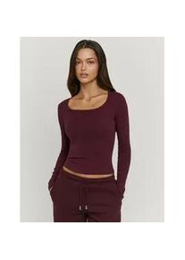 Langarmshirt Tally Weijl "STSCOORLA", Damen, Gr. S, mauve wine, Jersey, Obermaterial: 100% Baumwolle, unifarben, figurbetont taillenbedeckt, tiefer Rundhals, Shirts Langarmshirt, Baumwollmischung, figurbetont