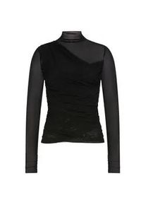 Langarmshirt BOSS ORANGE "Etulah Premium Damenmode", Damen, Gr. XL (42), schwarz 001, Web, Obermaterial: 100% Polyester, leicht transparent, unifarben, figurbetont h&uuml;ftlang, hoch geschlossener Ausschnitt, Shirts Langarmshirt, aus Mesh, Slim Fit