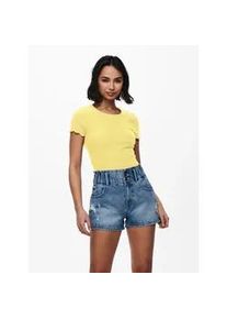 Rundhalsshirt Only "ONLEMMA S/S SHORT TOP NOOS JRS", Damen, Gr. M, dusky citron, Jersey, Obermaterial: 65% Polyester, 30% Viskose, 5% Elasthan, unifarben, regular fit kurz, Rundhals, gewellter Abschluss, Shirts Rundhalsshirt, Rundhals, modisch, regular fit, gewellter Abschluss, unifarben