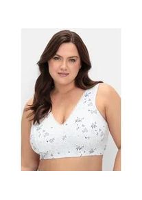 B&uuml;gelloser BH sheego, Damen, Gr. 90, Cup G, wei&szlig; (wei&szlig; gemustert), 95% Baumwolle, 5% Elasthan, BHs