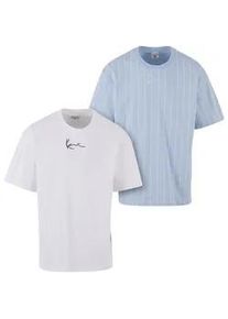 T-Shirt Karl Kani "Karl Kani Small Signature Essential Tee 2 Pack", Damen, Gr. XXL, wei&szlig;, blau, 100% Baumwolle, gestreift, normal, Rundhals, Shirts T-Shirt