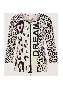 Madeleine Mode Langarmshirt MADELEINE "Shirtjacke Sportiver Halbarm Shirtblazer mit Print", Damen, Gr. 36, schwarz (himbeersorbet, perlwei&szlig;, schwarz), Obermaterial: 95% Baumwolle CO. 5% Elasthan EL., Modern, Shirts Langarmshirt, Rippenqualit&auml;t